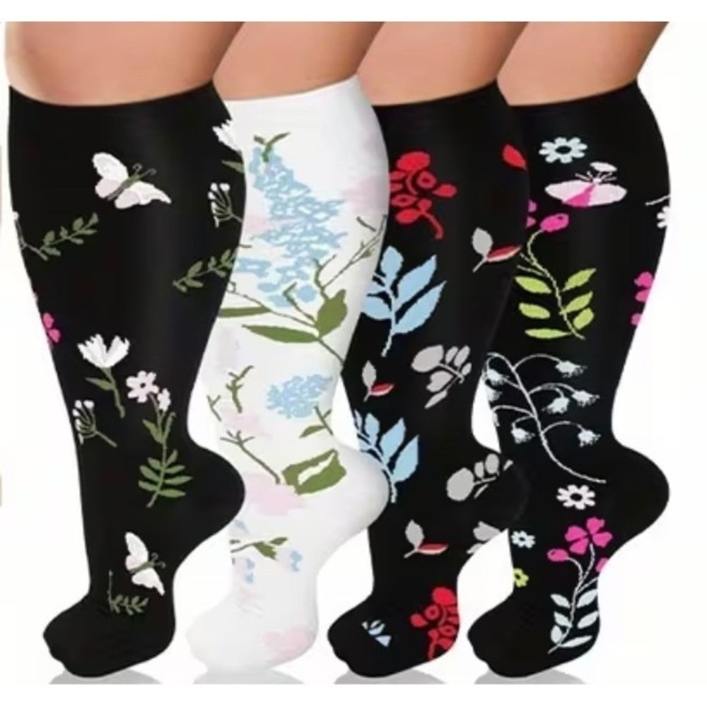 Unisex 20-30 mmHg Compression Socks‎ 4XL Floral Double Gradient Medical 4 Pack